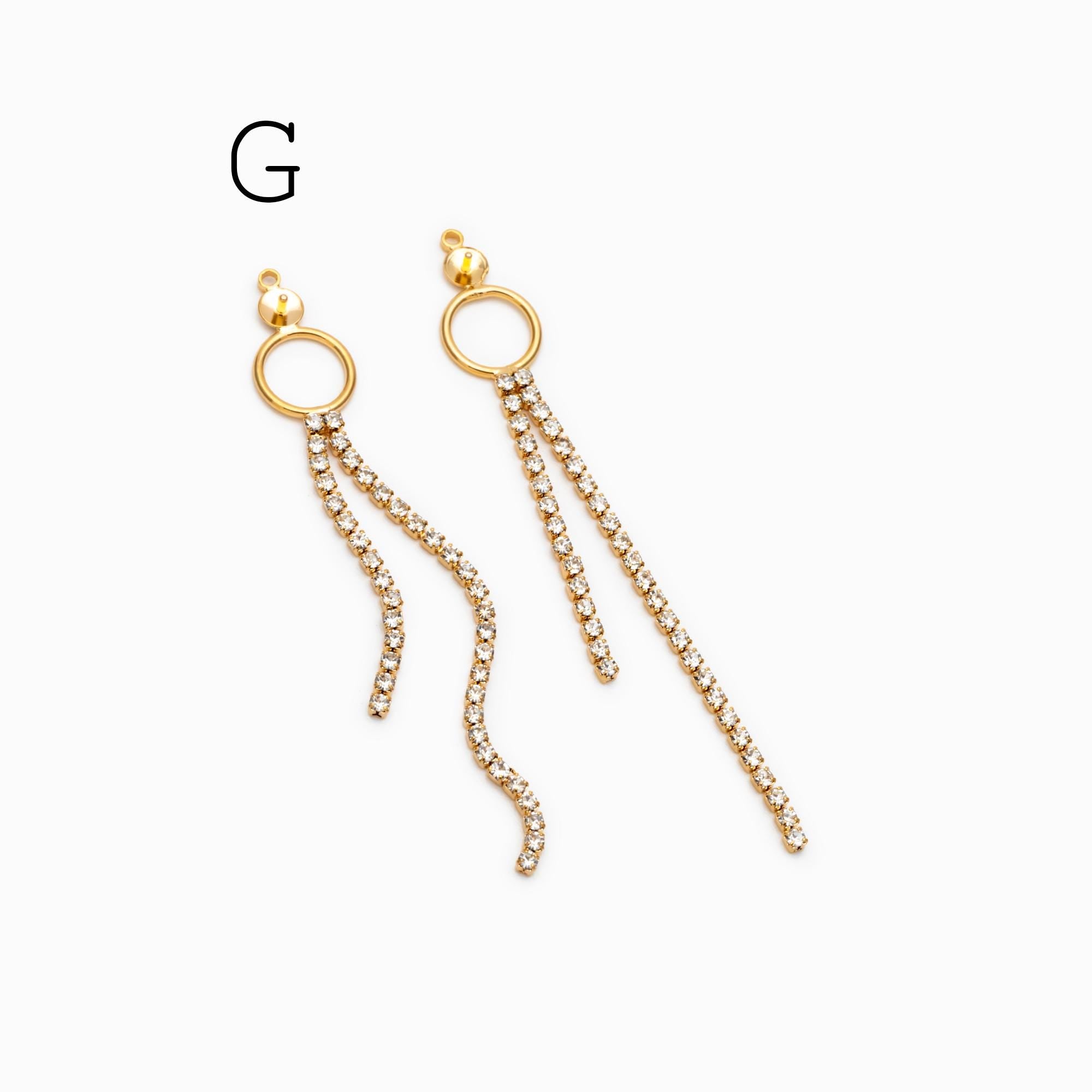 4pcs Gold/ Silver Chain Tassel Charms, CZ Pave Taseel, 18K Gold/ Rhodium plated Chain Pendants (GB-1234)